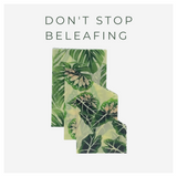 Set of three Don't Stop Beleafing Beeswax Wraps: 3 leaf patterns