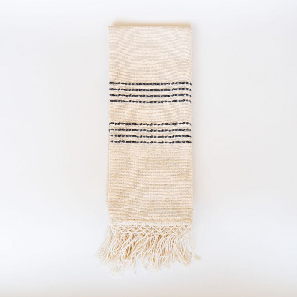Handwoven Kitchen and Hand Towel - Natural with Grey Stripes and