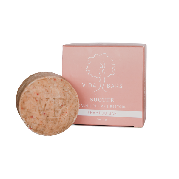 Vida Bars Soothe Shampoo Bar for scalp soothing on white background