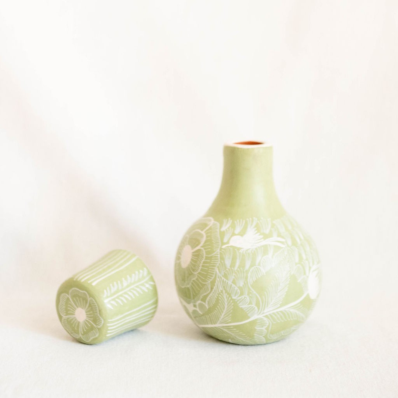 Mint Green Mini Huancito Floral Carafe