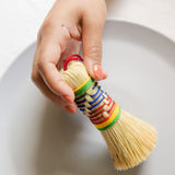 Rainbow Color Agave Cleaning Hand Brush (Escobeta) cleaning a plate 