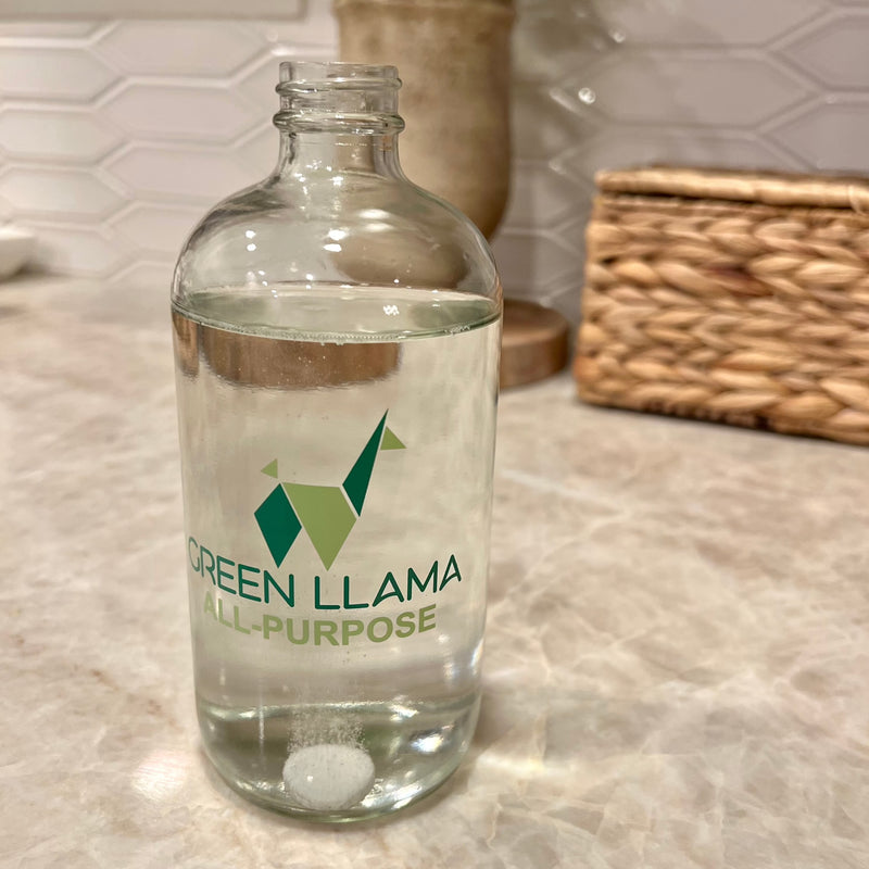 Tackle grease and surface stains with the Green Llama refillable All-Purpose Cleaning Kit while eliminating single-use plastic from your cleaning routine. This All-Purpose Cleaner kit includes a glass spray bottle and one surface cleaner refill tab. The refill tabs are formulated to provide a powerful deep clean made with biodegradable, non-toxic ingredients. Plus, it is easy and convenient to refill without creating new waste.
