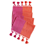 Color Block Pink and Orange Cotton Table Runner with tassels