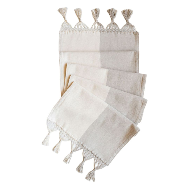 Color Block White/Beige Cotton Table Runner