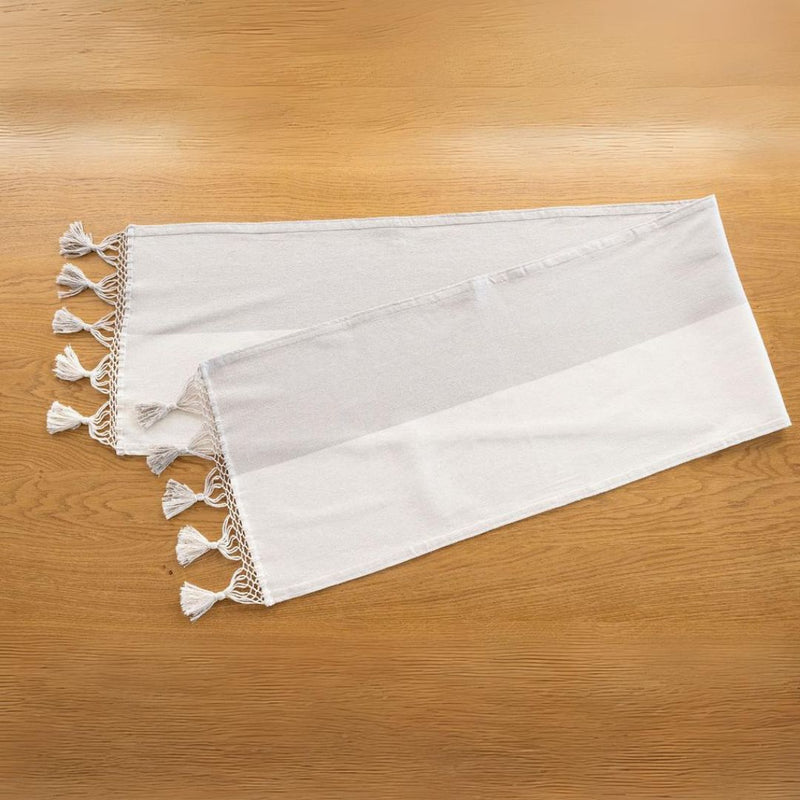 Color Block White/Beige Cotton Table Runner on Table