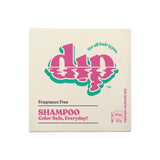 A fragrance-free Sun Shield Dip Shampoo Bar, presented in a simple, eco-friendly box. The packaging highlights the product's key features, with "Fragrance Free Shampoo Color Safe" clearly labeled.