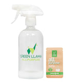 Tackle grease and surface stains with the Green Llama refillable All-Purpose Cleaning Kit while eliminating single-use plastic from your cleaning routine. This All-Purpose Cleaner kit includes a glass spray bottle and one surface cleaner refill tab. The refill tabs are formulated to provide a powerful deep clean made with biodegradable, non-toxic ingredients. Plus, it is easy and convenient to refill without creating new waste.  