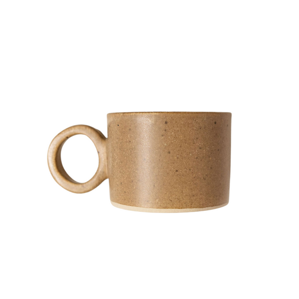 Large Handle Ceramic Artisanal Mexican Mug - Brown / Nuez/ beige color against white background