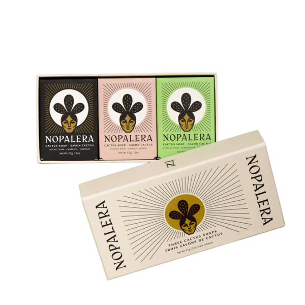 Nopalera Trio Mini Soap Gift Set includes Noche Clara, Flor de Mayo and Planta Futura mini soaps