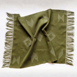 Forest Green 100% cotton hand towel with beige geometric lines and cotton fringe detail