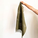 Forest Green 100% cotton hand towel with beige geometric lines and cotton fringe detail