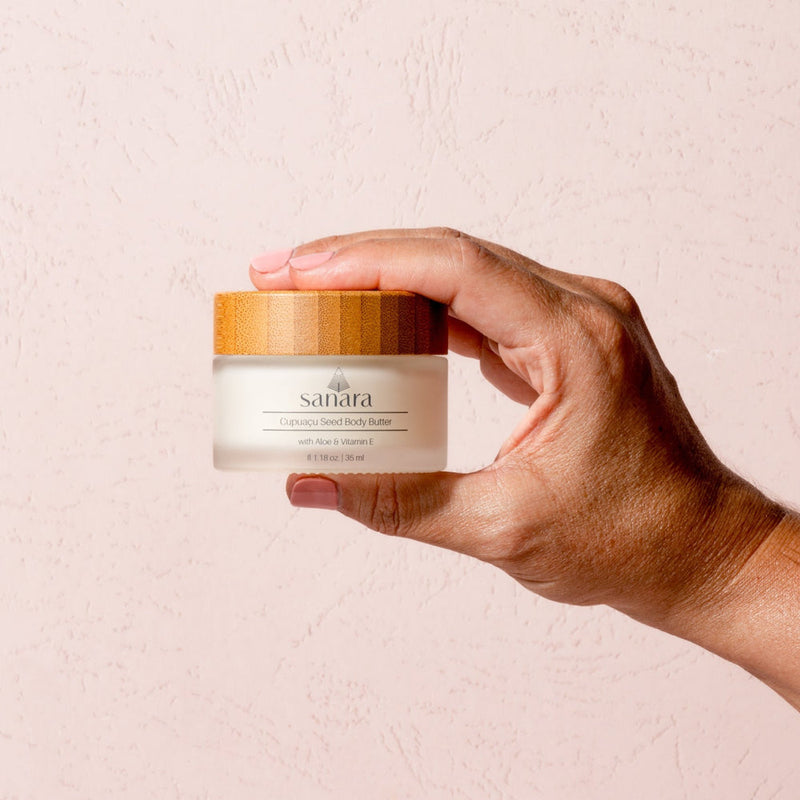 Travel size, spa-quality products that celebrate Latin American botanicals. The ultra-moisturizing Cupuaçu Seed Body Butter, enriched with Aloe Vera and Vitamin E. An excellent moisturizer for eczema or psoriasis skin.
