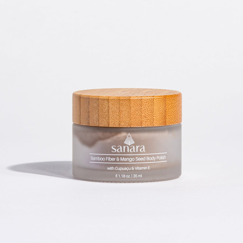 Sanara Skincare Bamboo Fiber and Mango Seed Body Polish with Cupuacu & Vitamin E. Sanara's Bamboo Fiber & Mango Seed Body Polish pays homage to age-old exfoliation rituals. This planet-friendly exfoliator uses sustainable bamboo fiber to gently remove dead skin cells without damaging the skin barrier. Mango and Cupuaçu Butters deliver powerful hydration and therapeutic benefits. Aloe Leaf extract, Vitamin E and antioxidants combine to protect, soothe and help minimize inflammation of the skin.