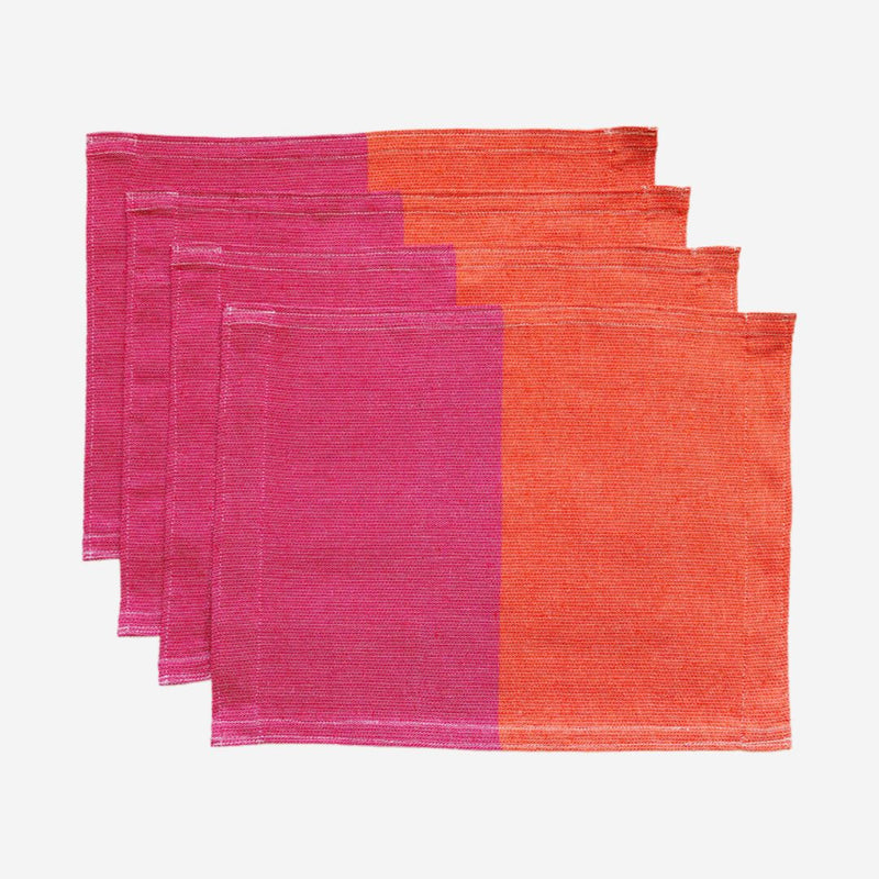 Set of 4 Color Block Pink/Orange Cotton Placemat