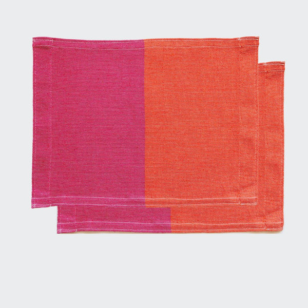 Set of 2 Color Block Pink/Orange Cotton Placemat