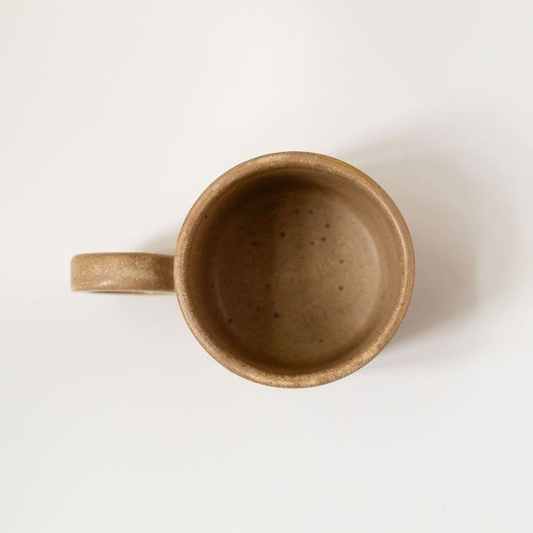 Top view of Large Handle Ceramic Stoneware Mexican Mug - Brown / Nuez color against white background
