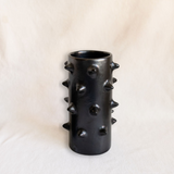 Handcrafted Spiked Black Clay Vase made from authentic Mexican black clay (barro negro), featuring a bold, modern spiked design. Perfect for contemporary home decor or as a unique artisanal statement piece.