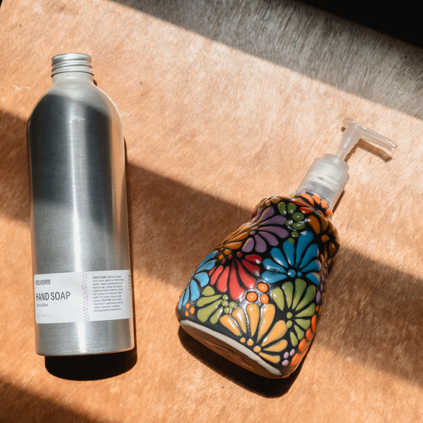 Multi-Color Rainbow Talavera Ceramic Soap Dispenser and Mango Coconut Hand Soap Refill 