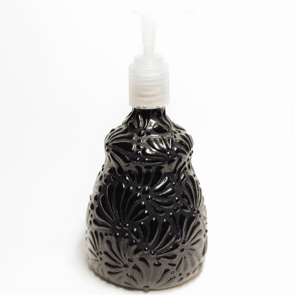 Authentic talavera soap dispenser in black on black