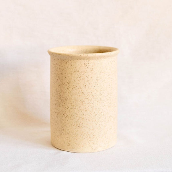 Handcrafted speckled vanilla ceramic utensil crock for kitchen utensils
