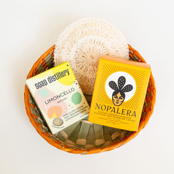 Sustainable Mother's Day Gifts featuring Nopalera Cactus Soap, Soap Distillery Limoncello Soap Bar and Agave Body Sponge