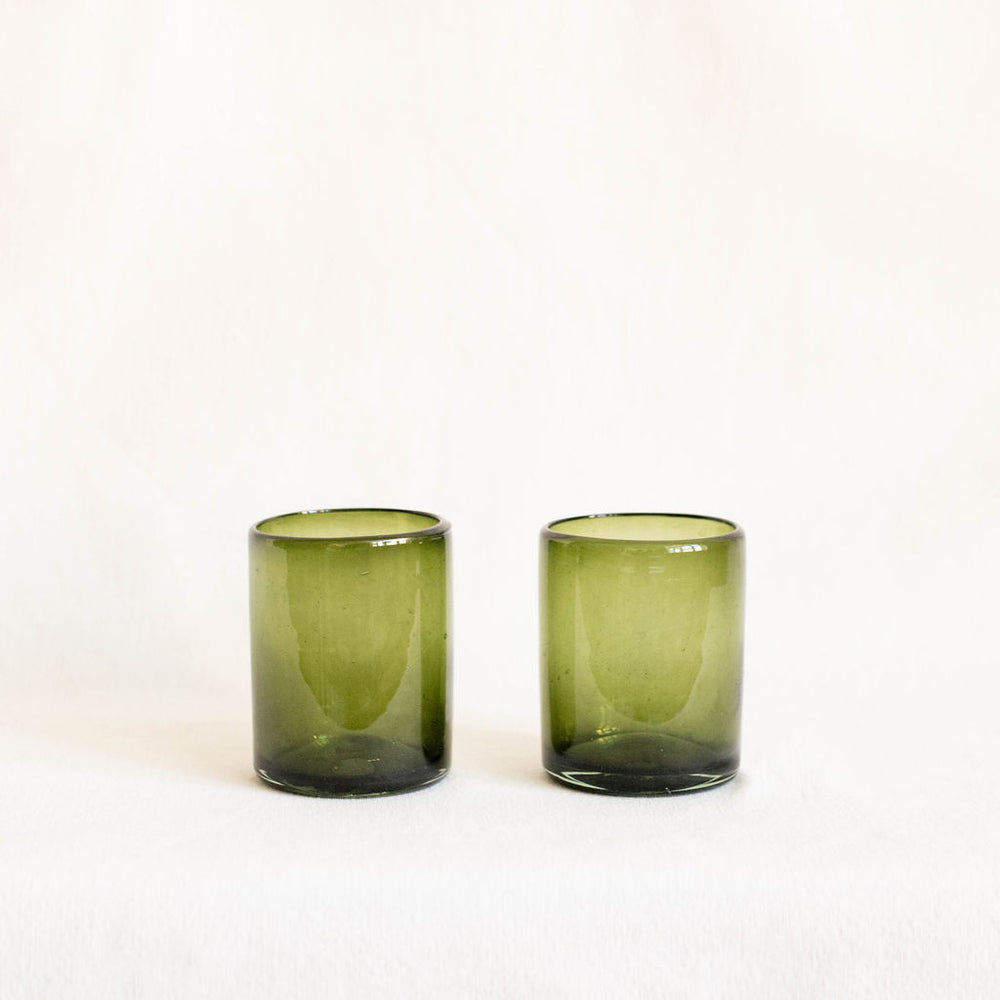 Mexican Handblown Recycled Glass Tumbler - Olive Green | VOLVERde