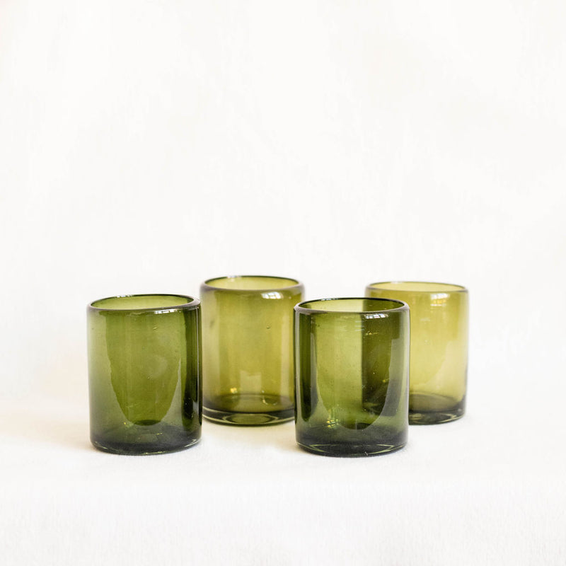 Olive Green Recycled Glass Tumblers - Set of 2 | Mexican Glassware
