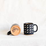 Tzintzuntzan handmade ceramic mug with clouds pattern, burnished clay pottery from Michoacán Mexico, natural matte finish coffee cup