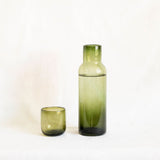 Olive Green Glass Bottle / Carafe with matching lid that serves as a cup