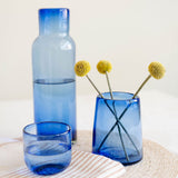 4.5" Handblown Optic Glass Tumblers - Cobalt Blue | Set of 2
