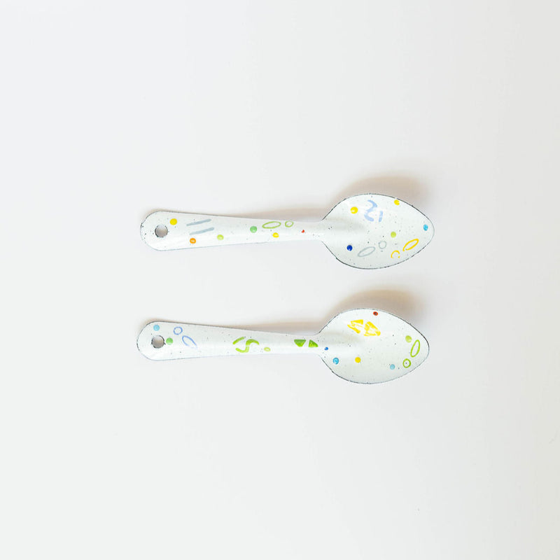 Malte Taller Peltre Enamelware Spoons Hand painted with Modern Mexican confetti Designs - set of two