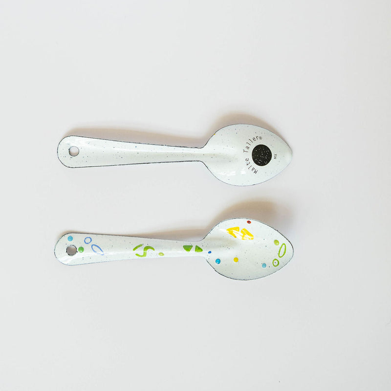 Malte Taller Peltre Enamelware Spoons Hand painted with Modern Mexican confetti Designs - Set of two