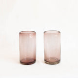 Set of two amethyst plum highball glass tumblers made from recycled glass in Mexico