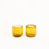 3" Handblown Round Lowball Glass Tumblers - Amber | Set of 2