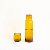 Mexican handblown glass - amber bedside carafe bottle with matching cup