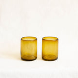 4" Handblown Square Lowball Glass Tumblers - Amber | Set of 2