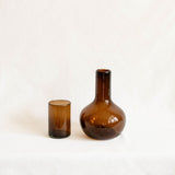 handblown mexican glass round carafe in chocolate brown with lid