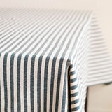 Close up of hunter green striped cotton woven tablecloth
