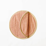 Cinnamon colored tortilla warming pouch made from woven cotton and beige rim