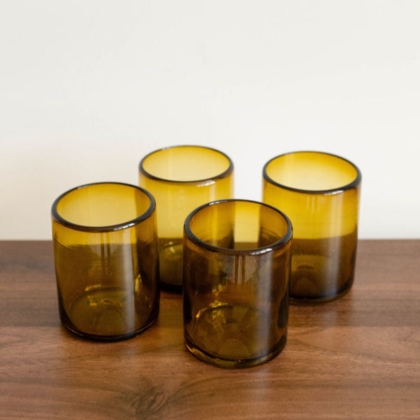 Set of 4 Handblown Recycled Glass Cups - Amber Gold