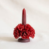 Oaxacan Beeswax Taper Candle in Burgundy with floral design