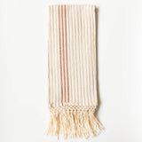 A Corded Handwoven Cotton Hand & Tea Towel with three cinnamon stripes.