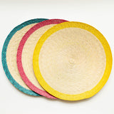 Border Accent sustainable Palm Round Placemat in Yellow, pink and green