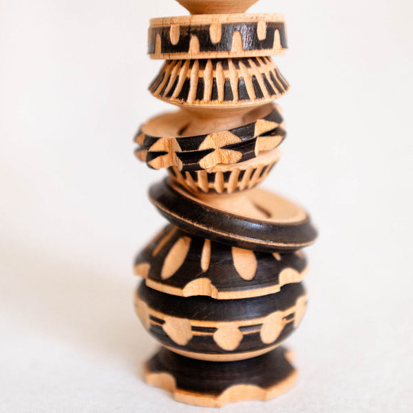 Handcrafted wooden molinillo hot chocolate frother with custom carved details