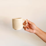 Vanilla Desert Lines Ceramic Mug + Saucer Set
