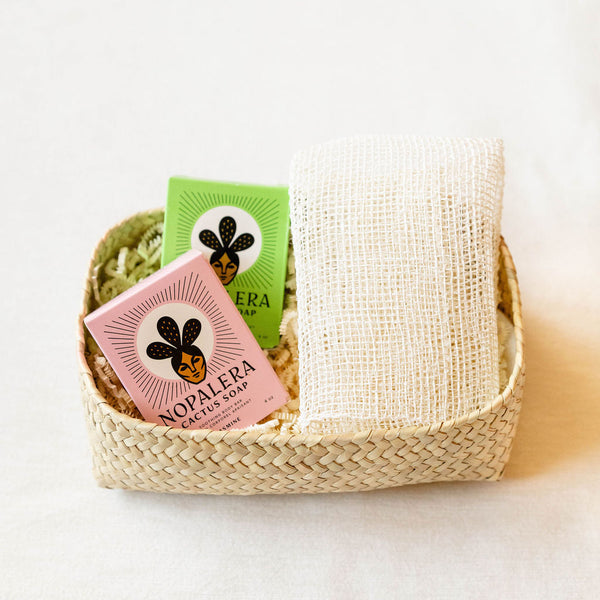 Nopalera Cactus Soap Bars and Ayate Washcloth in a handwoven gift set