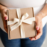 Zero-waste, plastic-free gift box elegantly wrapped with cotton twill