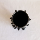 Top view of a handcrafted Spiked Black Clay Vase made from authentic Mexican black clay (barro negro), featuring a bold, modern spiked design. Perfect for contemporary home decor or as a unique artisanal statement piece.