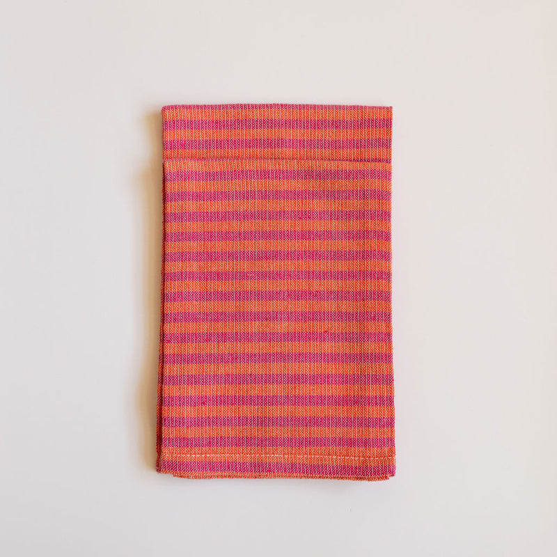 Melon and Rosa Mexicano Striped Cotton Dinner Napkins