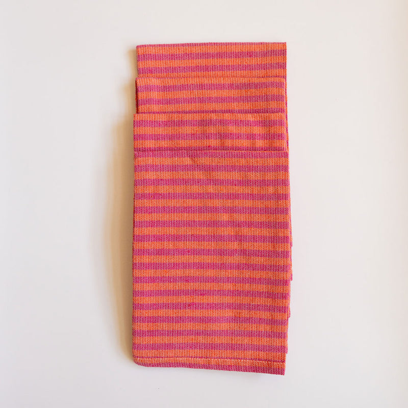 Melon and Rosa Mexicano Striped Cotton Dinner Napkins